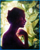 In deep shade, she remembers the light of her garden 